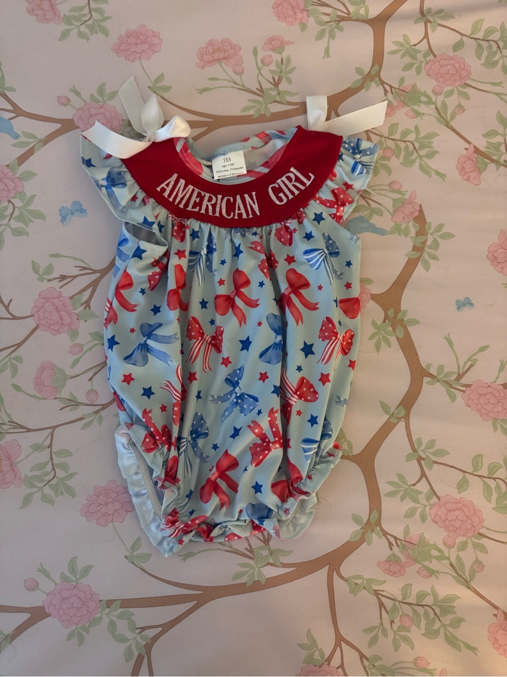 American Girl Red & Blue Bow Print Bubble Romper